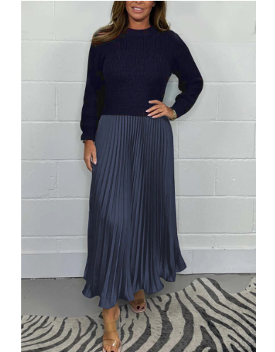 Two-Piece Long-Sleeve Pleated Skirt Jumper Set