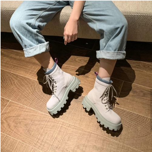 Women's Martin Lace-Up Mid-Heel Short Boots