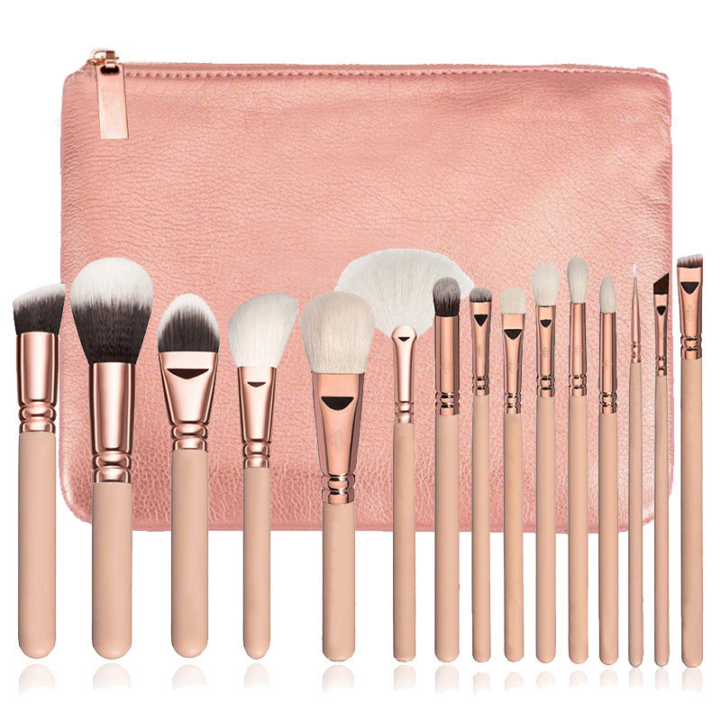 15-Piece Pink Rose Gold Makeup Brush Set