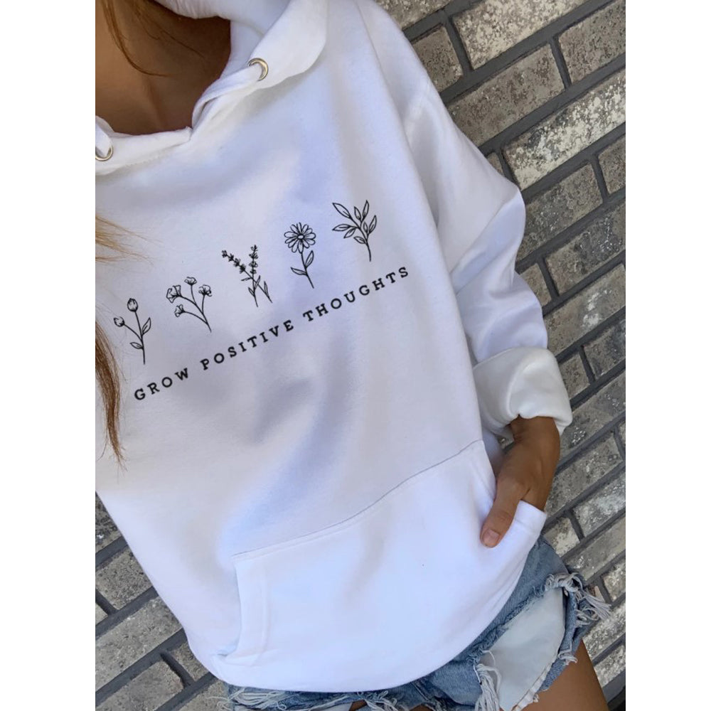 Casual Hooded Sweatshirt with Letter Pattern Print