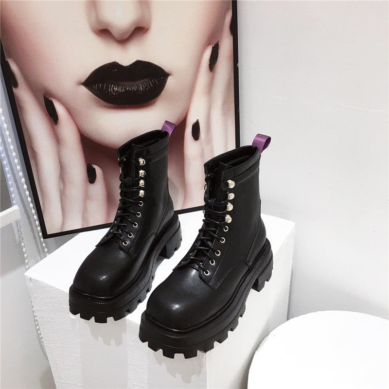 Women's Martin Lace-Up Mid-Heel Short Boots