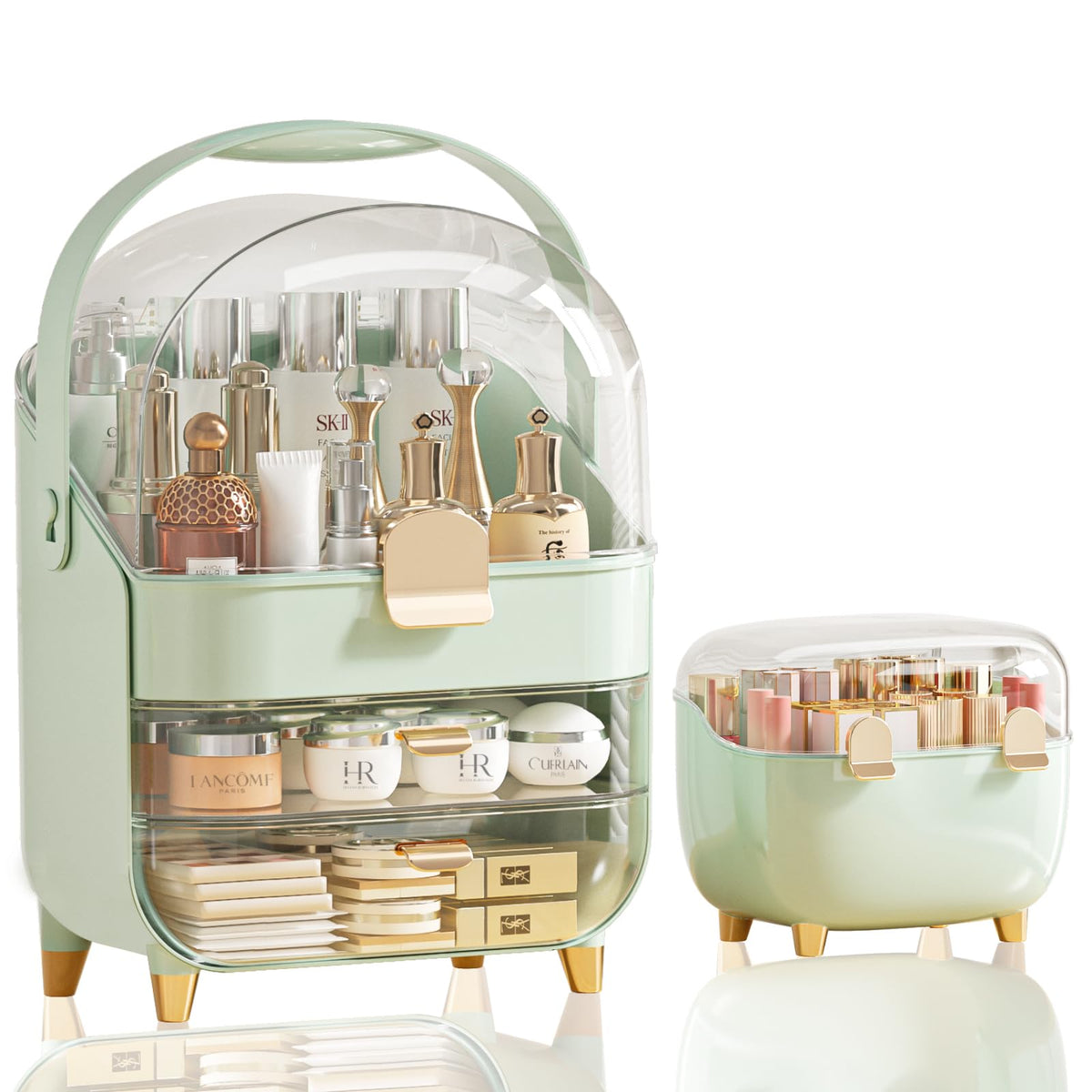 Makeup Organizer Skincare Holder Bathroom Counter Organizer Storage Box Cosmetic Display Cases Teen Girl Gifts Trendy Stuff Make up Organizers for Vanity Dresser Countertop (Green)