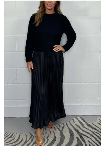 Two-Piece Long-Sleeve Pleated Skirt Jumper Set