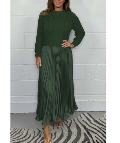 Two-Piece Long-Sleeve Pleated Skirt Jumper Set