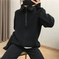 Elegant Large Lapel Zipper Pullover Sweater for Women