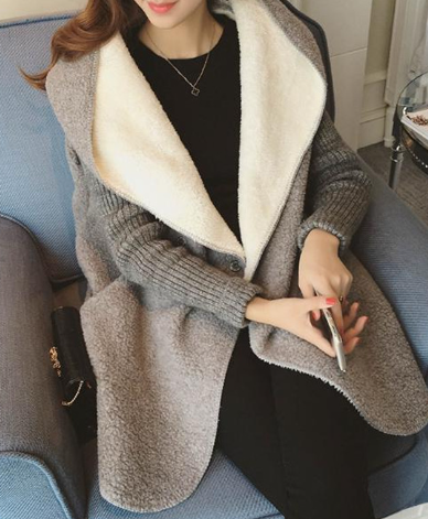 Hooded Sherpa-Lined Knit Cardigan