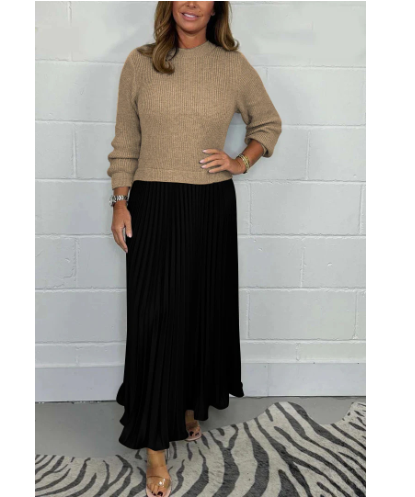 Two-Piece Long-Sleeve Pleated Skirt Jumper Set