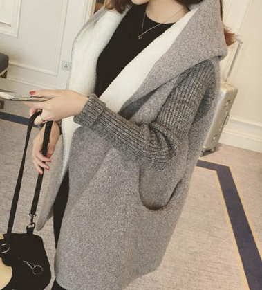 Hooded Sherpa-Lined Knit Cardigan
