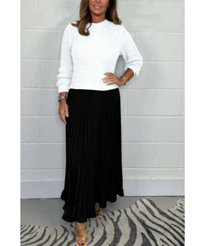 Two-Piece Long-Sleeve Pleated Skirt Jumper Set