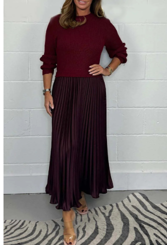 Two-Piece Long-Sleeve Pleated Skirt Jumper Set