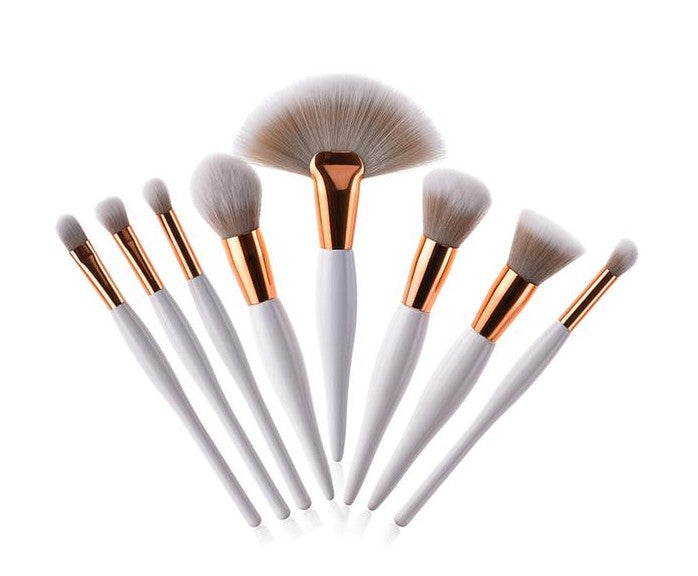 8-Piece Makeup Brush Set with Black Handle and Silver Tubes